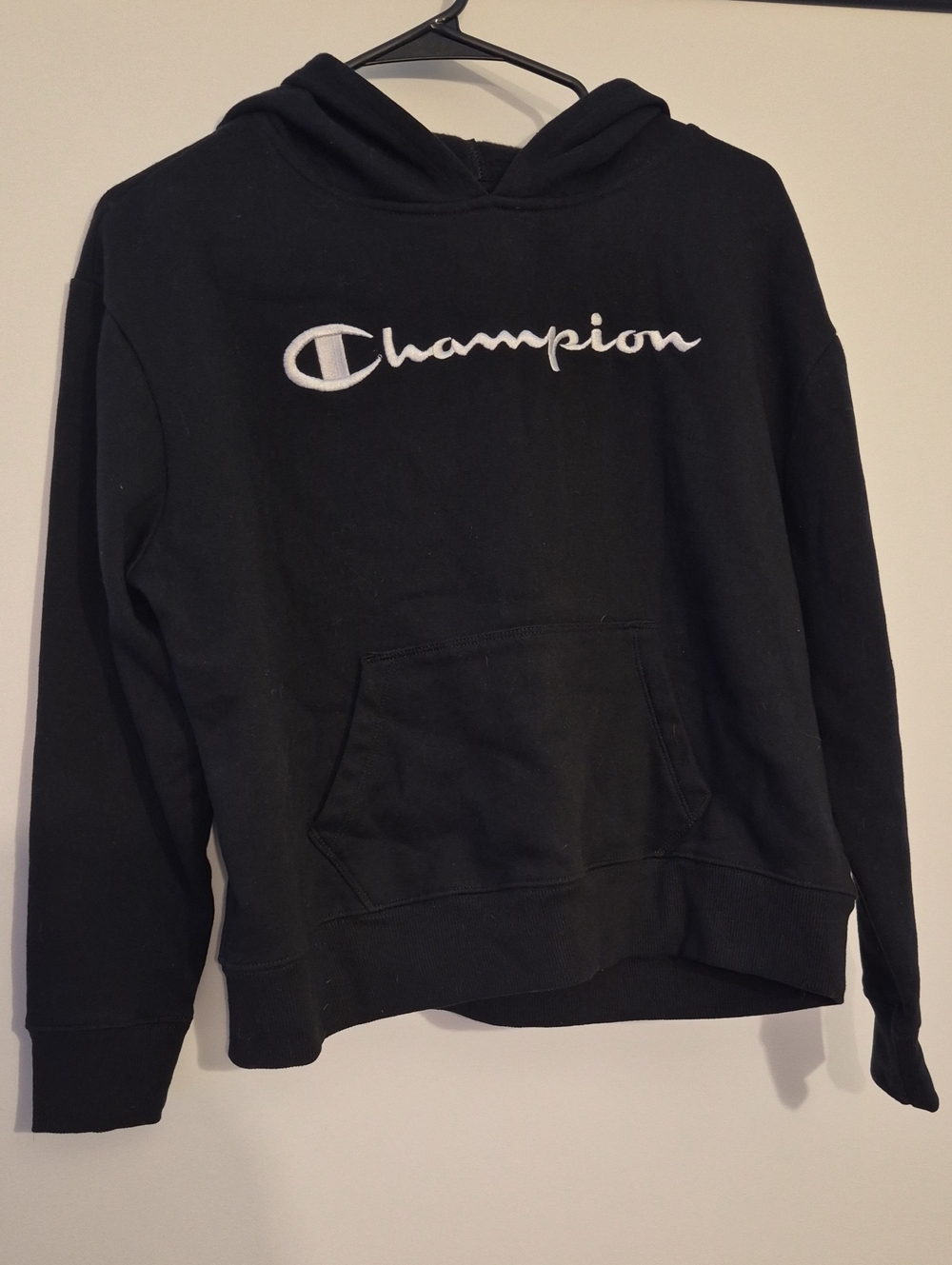 Champion Black Hoodie with White Script Logo